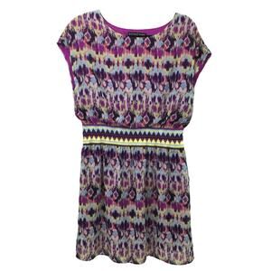 Fifth & Park Aztec Tribal Watercolor Boho Purple Blouson Vacation Dress Sm